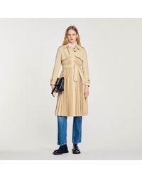 Sandro - Pleated Trench Coat With Belt - Lyst