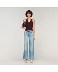Sandro - Faded Straight Zipped Cotton Jeans - Lyst