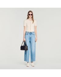 Sandro - Ruffled Rib Knit Cardigan - Lyst