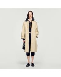 Sandro - Long Coat With Leather Collar - Lyst
