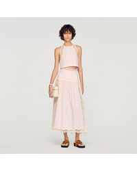 Sandro - Long Cotton Skirt With Trim - Lyst