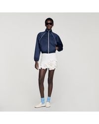 Sandro - Embroidered Cropped Satin Jacket - Lyst