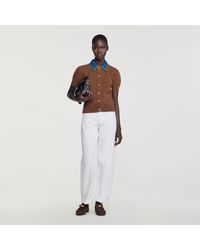 Sandro - Cardigan With Denim Collar - Lyst