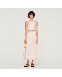Sandro - Cotton Crop Top With Lace Trim - Lyst