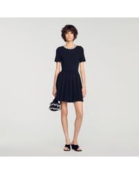 Sandro - Short Dress With Beaded Flowers - Lyst