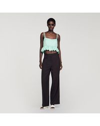 Sandro - Floral Jacquard Ruffled Crop Top - Lyst