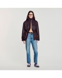 Sandro - Oversized Leather Collar Jacket - Lyst