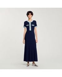 Sandro - Knit And Denim Midi Dress - Lyst