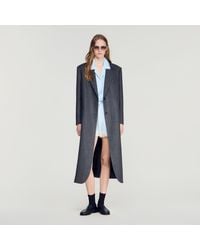 Sandro - Long Wool Coat With Rhinestones - Lyst
