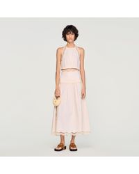 Sandro - Cotton Crop Top With Lace Trim - Lyst