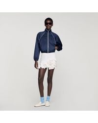Sandro - Embroidered Cropped Satin Jacket - Lyst