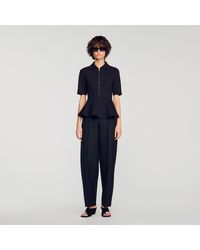 Sandro - Peplum T-Shirt With Polo Collar - Lyst