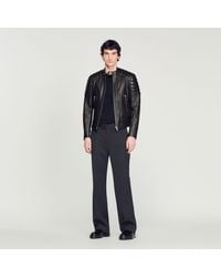 Sandro - Leather Jacket With Quilted Trims - Lyst