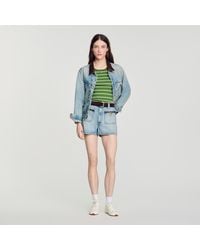 Sandro - Denim Shorts With Leather Detail - Lyst
