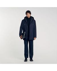 Sandro - Navy Technical Quilted Hooded Zip Parka - Lyst
