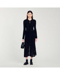 Sandro - Velvet-Effect Knit Maxi Dress - Lyst