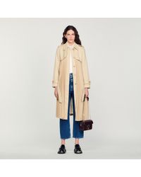 Sandro Jacob Pleated Belted Woven Trench Coat in Grey | Lyst UK