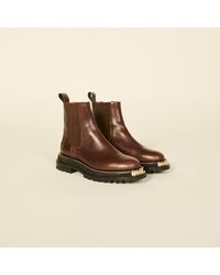 Sandro Leather Boots With Notched Sole - Brown