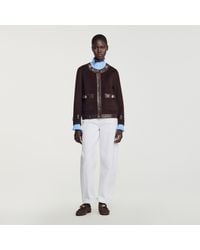 Sandro - Short Coat With Leather Details - Lyst