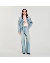 Sandro - Straight-Leg Leather Detail Jeans - Lyst