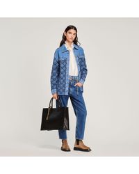 Sandro Cardi-coat oversize en mix matières - Bleu