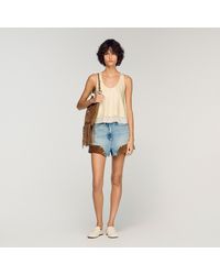 Sandro - Satin Top With Lace Trim - Lyst