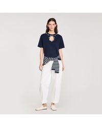 Sandro - Rhinestone Openwork T-Shirt - Lyst