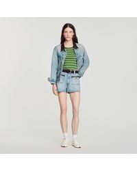 Sandro - Denim Shorts With Leather Detail - Lyst