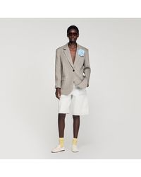 Sandro - Check Wool Jacket With Brooch - Lyst