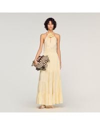 Sandro - Linen Maxi Dress With Flower Detail - Lyst