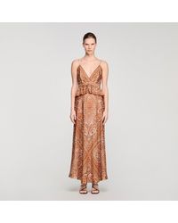 Sandro Bandana Print Maxi Dress in Brown | Lyst UK