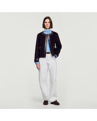 Sandro - Short Coat With Leather Details - Lyst