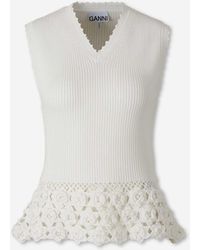 Ganni - Sleeveless Top With Crochet Flowers - Lyst