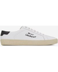Saint Laurent - Embroidered Sneakers In Canvas And Smooth Leather - Lyst
