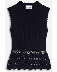 Ganni - Sleeveless Top With Crochet Flowers - Lyst