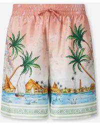 CASABLANCA - Printed Silk Bermuda Shorts - Lyst