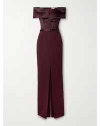 Safiyaa - Ebren Off-The-Shoulder Belted Duchesse Satin-Trimmed Crepe Gown - Lyst