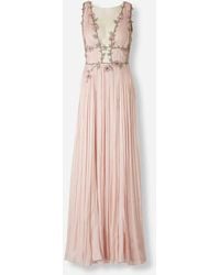 Costarellos - Nalina Embellished Tulle-Trimmed Lamé Gown - Lyst