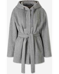 Herno - Short Coat With Hood And Belt - Lyst