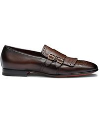 Santoni - Leather Double-Buckle Loafer With Fringe Dark - Lyst