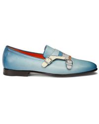 Santoni - Azurblaue Loafer Für Herren Aus Saffiano-Leder Mit Doppelschnalle Himmel Blau, Größe - Lyst