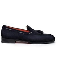 Santoni - Blaue Loafer Für Herren Aus Wildleder Mit Quasten - Lyst