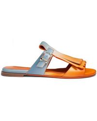 Santoni - Orangefarben-Azurblaue Slider-Sandalen Dua Für Damen Aus Leder Mit Fransendetail, Größe - Lyst
