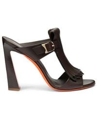 Santoni - Leather High-Heel Dua Slide Sandal With Fringe Dark - Lyst