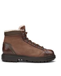 Santoni - Dunkelbrauner Wanderstiefel Aus Leder Für Herren Mit Fell - Lyst