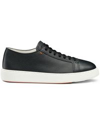 Santoni - Blaue Sneaker Für Herren Aus Getrommeltem Leder - Lyst