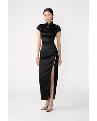 SAU LEE - Tamara Satin Midi Dress - Lyst