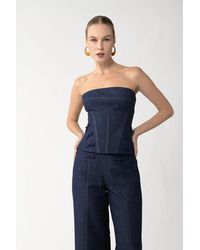 SAU LEE - Brooklyn Denim Corset Top - Lyst