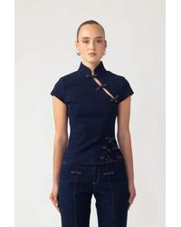 SAU LEE - Iris Denim Top - Lyst