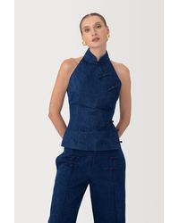 SAU LEE - Ezra Denim Top - Lyst